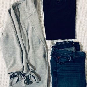 Sweatshirt material grey blazer with 3/4 sleeves